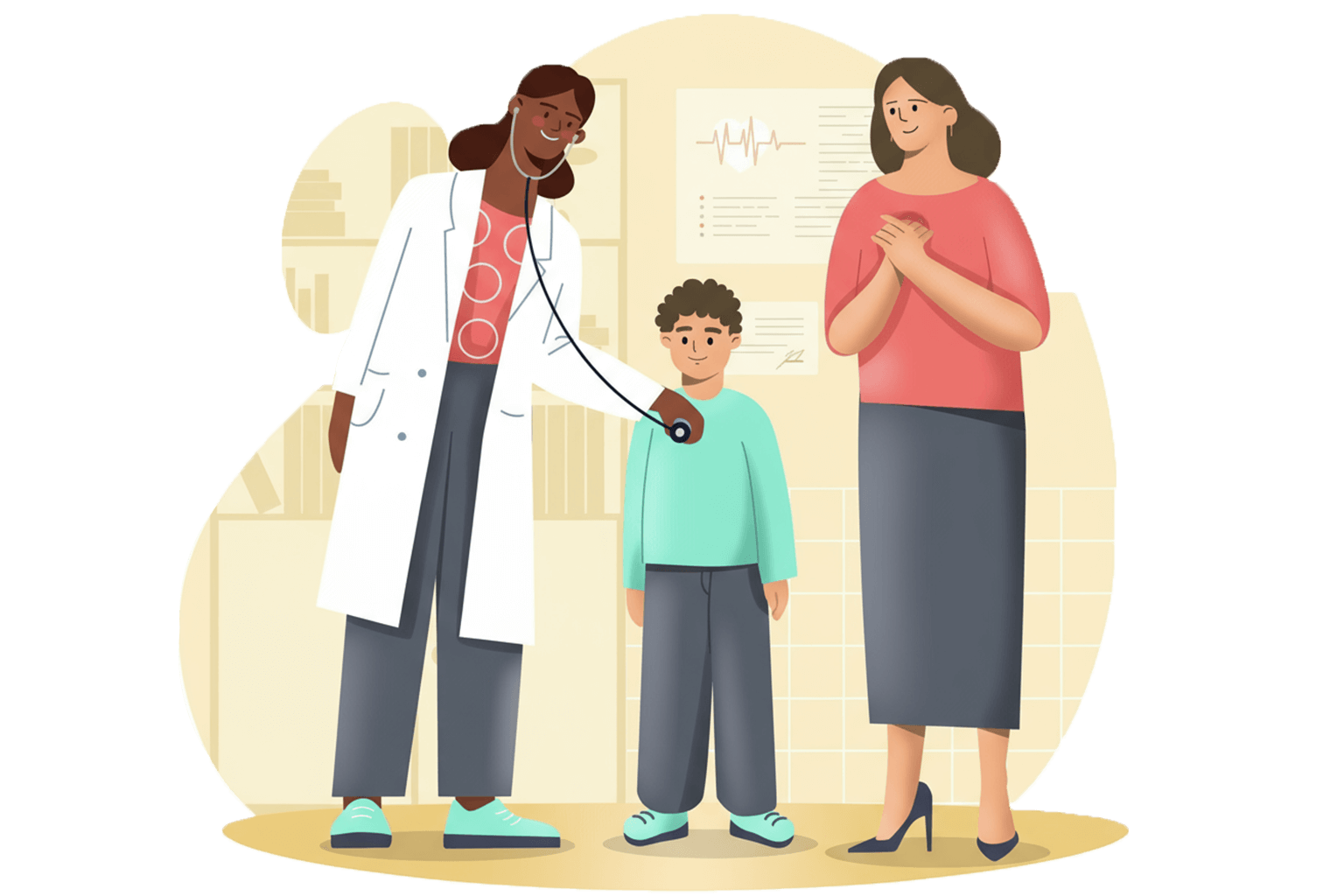 Doctor performing a physical exam on an adolescent with the mother present at Silver Lake Pediatrics in Pearland, TX